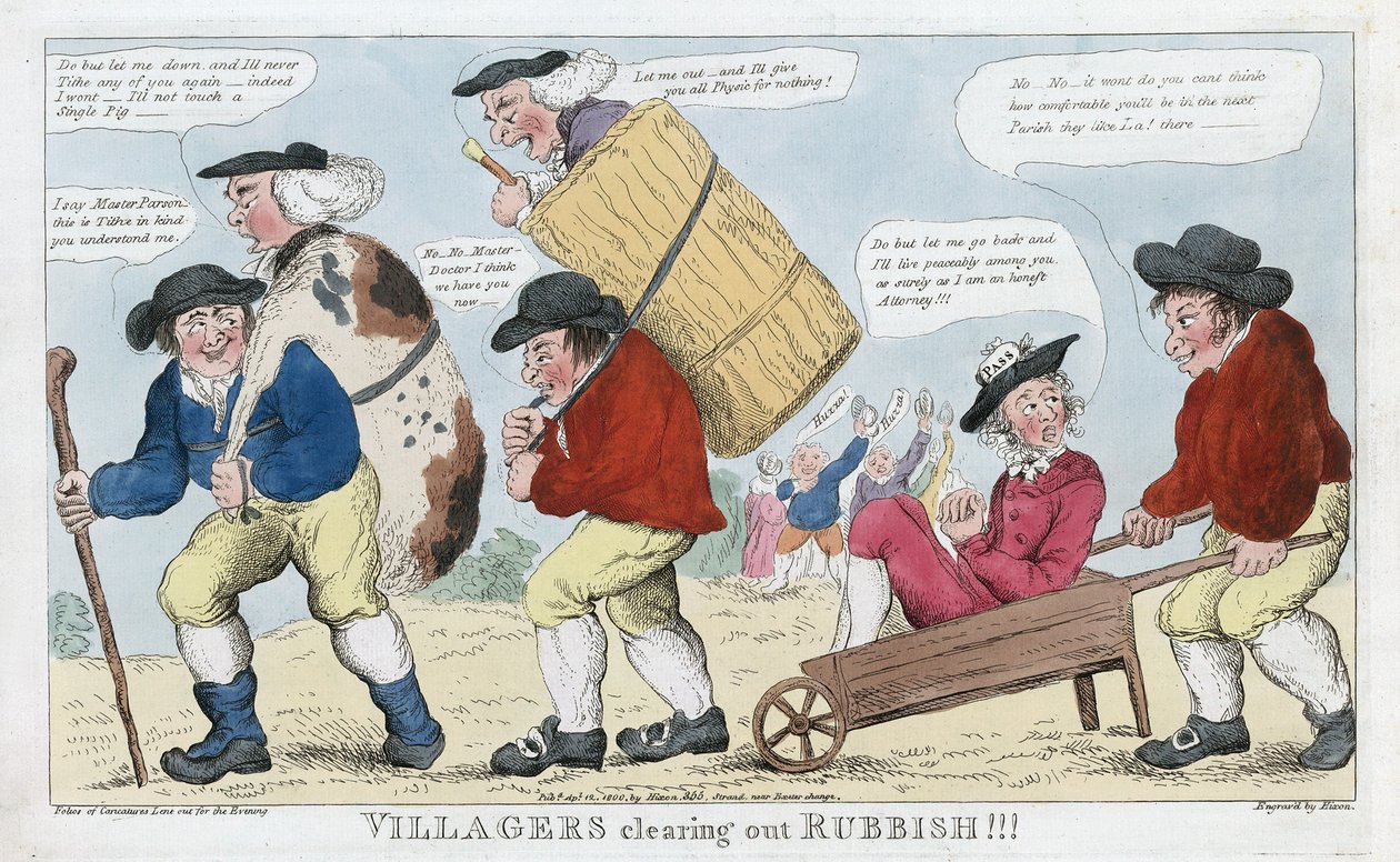 Villageois nettoyant les ordures!!!, pub. 1800 - English School