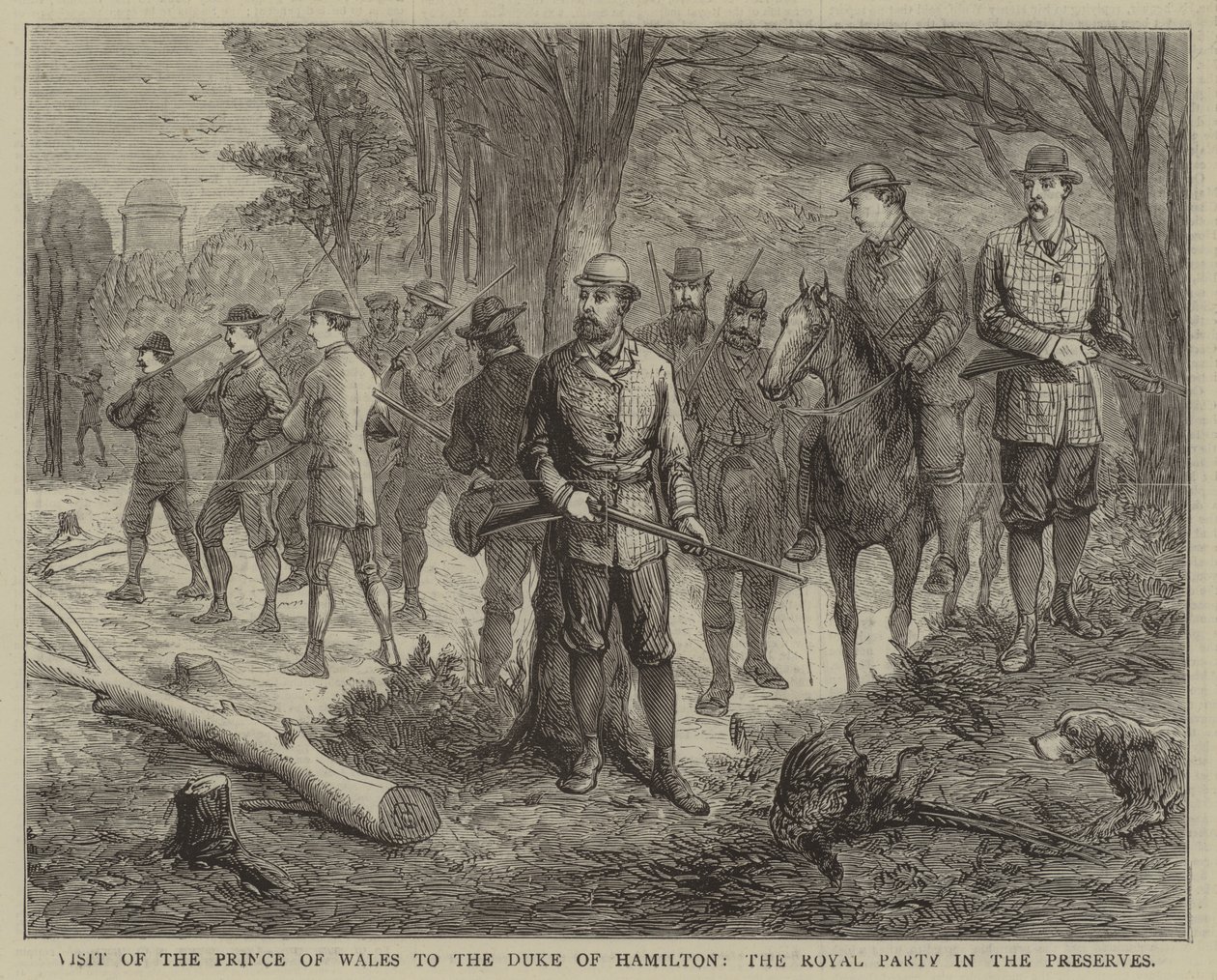 Visite du prince de Galles au duc de Hamilton, la fête royale dans les réserves (gravure) - English School