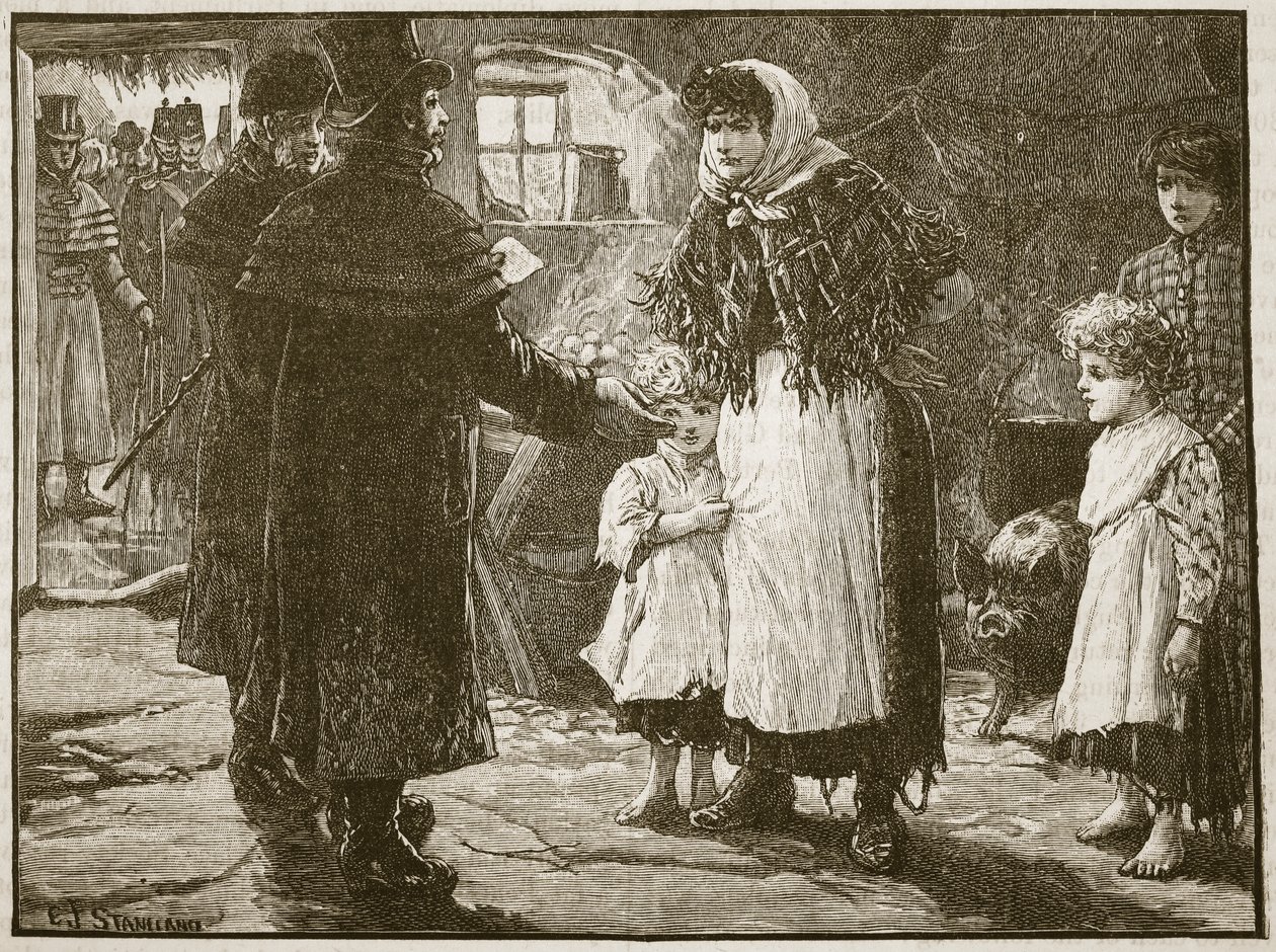 Visite du percepteur de la dîme, Irlande, 1832 (illustration de Cassells Illustrated History of England) - English School