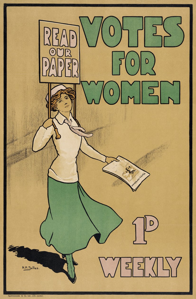 Votes for Women, extrait de The Suffragette, publié en 1912 (lithographie couleur) - English School