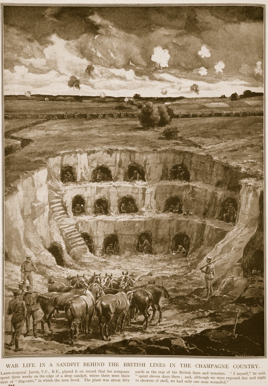 Vie de guerre dans une sablière derrière les lignes britanniques dans le pays de Champagne, 1914-19 - English School