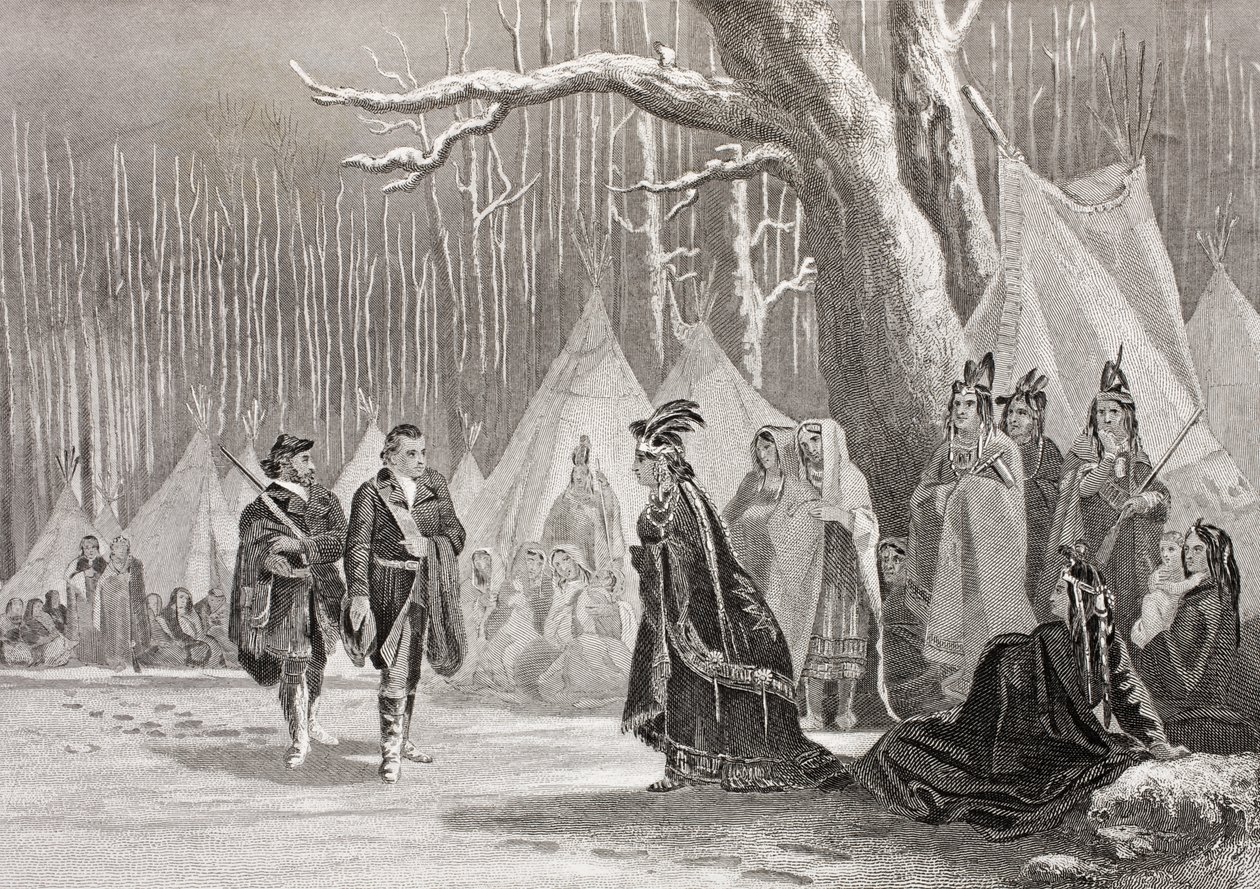 Washington et Gist visitent la reine indienne Alliquippa, de 