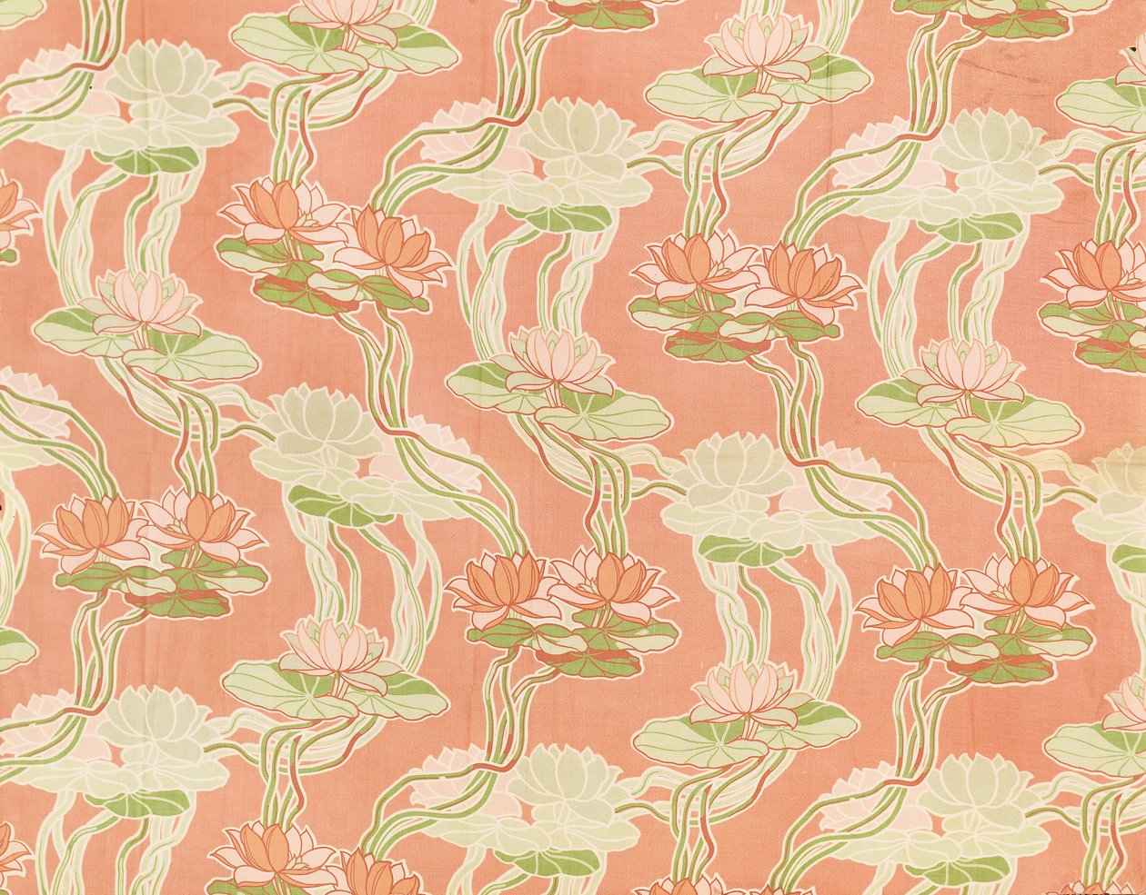Nénuphars sur fond corail, design textile - English School
