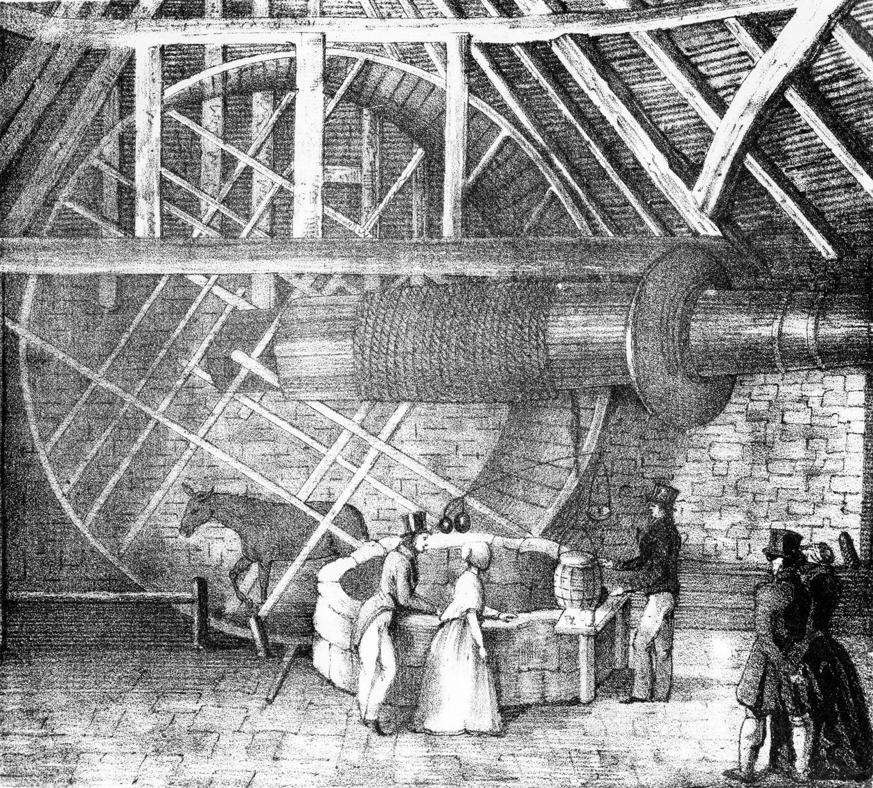 Treuil de puits actionné par un âne, vers 1870 - English School