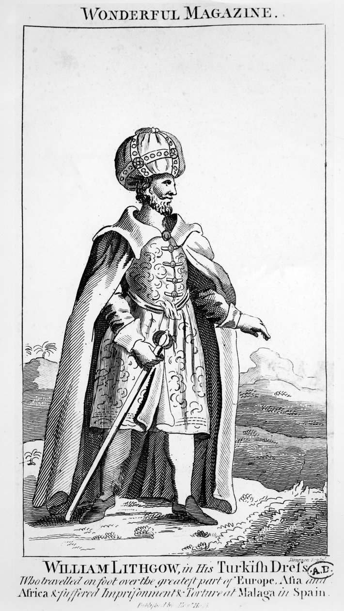 William Lithgow en costume turc, illustration de Wonderful Magazine, vers 1750-90 - English School