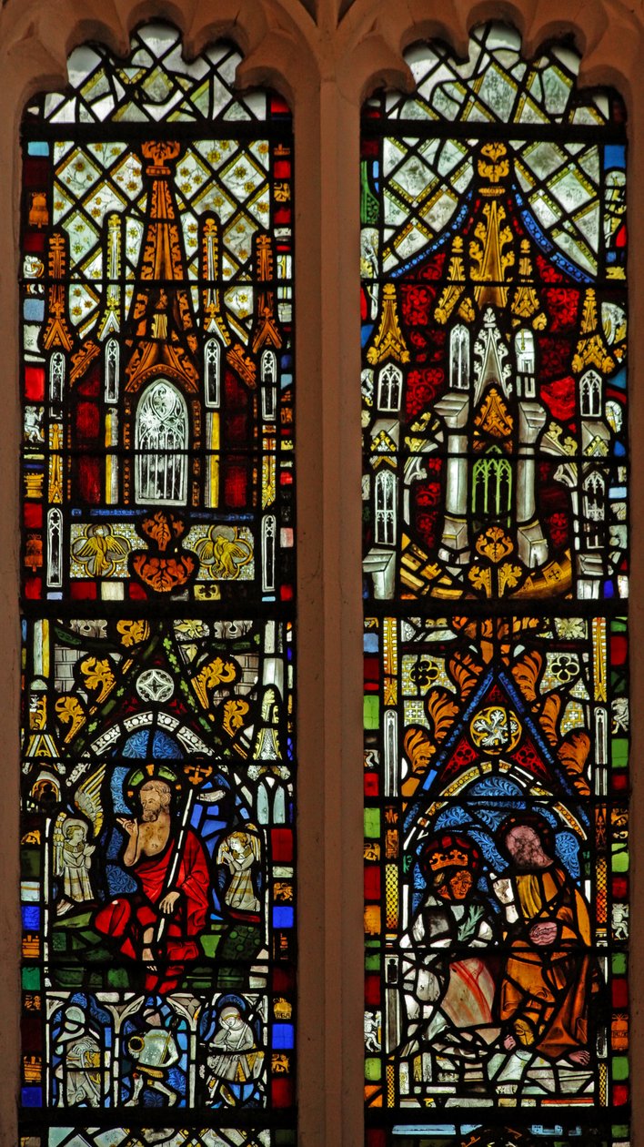 Fenêtre Ew représentant la Résurrection; le Couronnement de la Vierge - English School