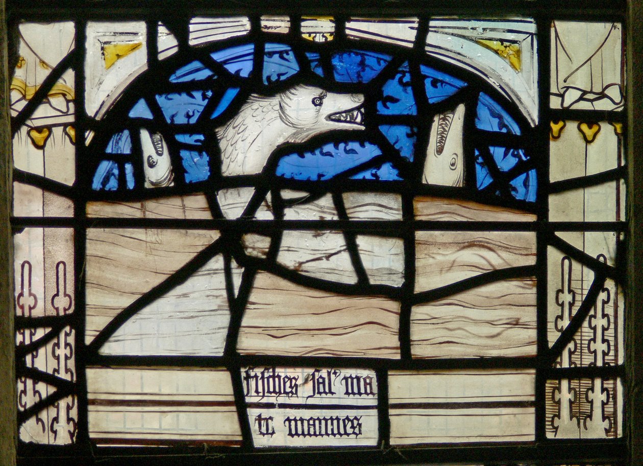 Fenêtre N3 représentant les Quinze Derniers Jours du Monde (la fenêtre du Pryke de Conscience) : Poissons et monstres marins crient - English School