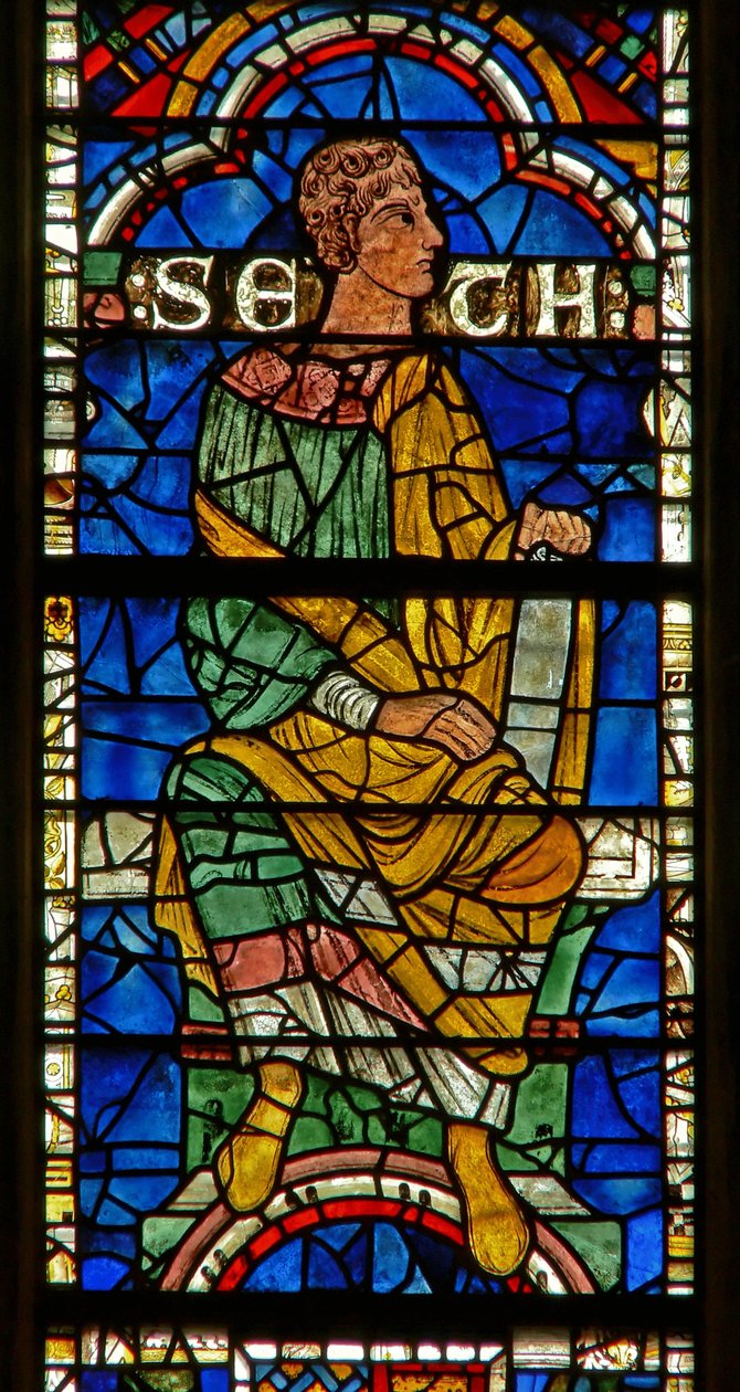 Fenêtre représentant une figure généalogique : Semel - English School