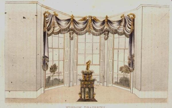 Draperies de fenêtre, planche 113 de Ackermann