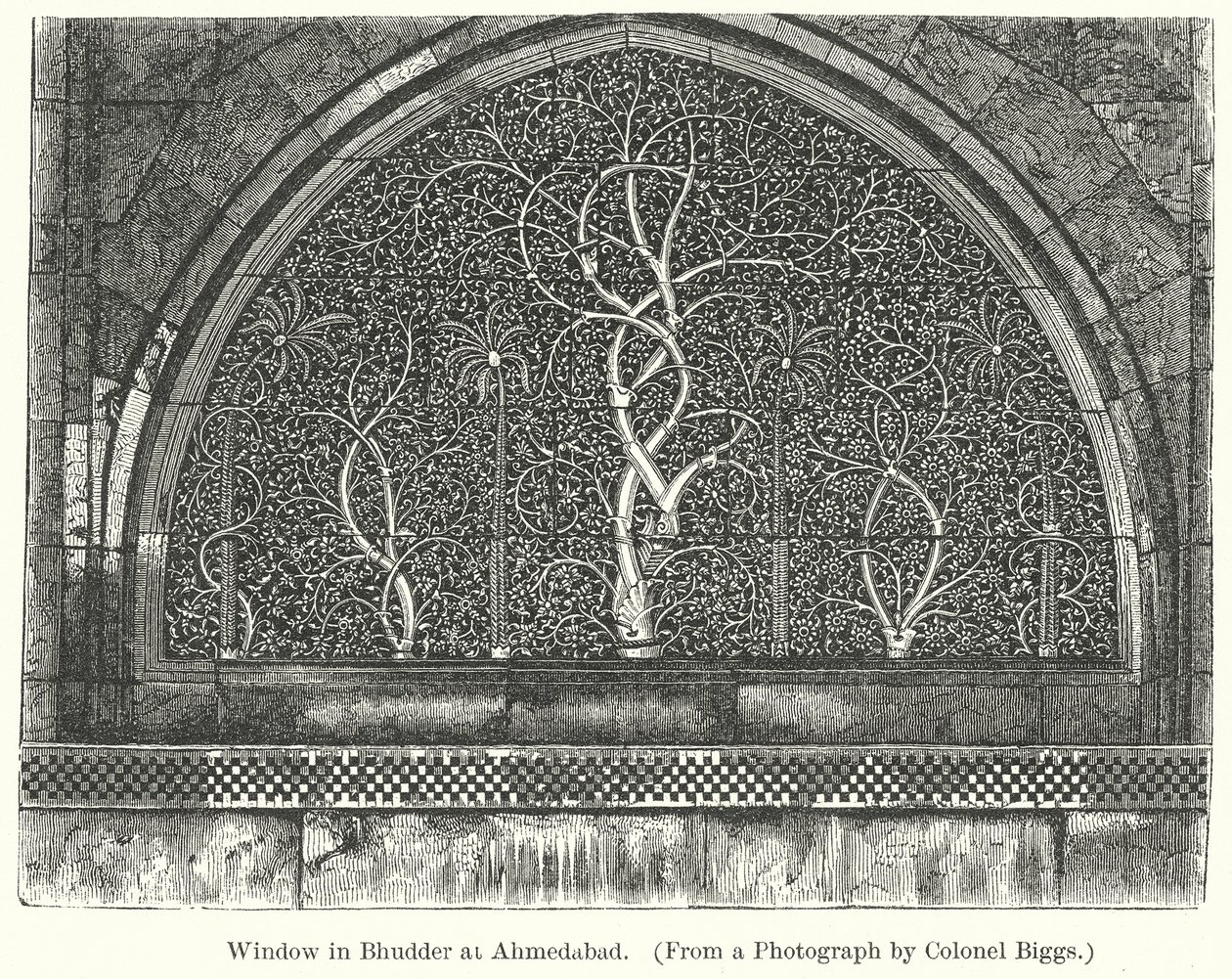 Fenêtre de Bhudder à Ahmedabad (gravure) - English School