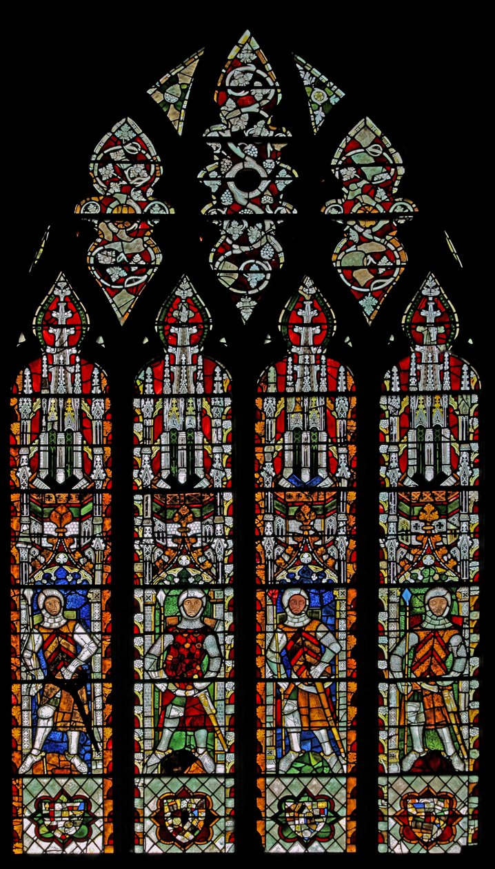 Fenêtre s4 représentant des chevaliers de Clare et William Lord de la Zouche - English School