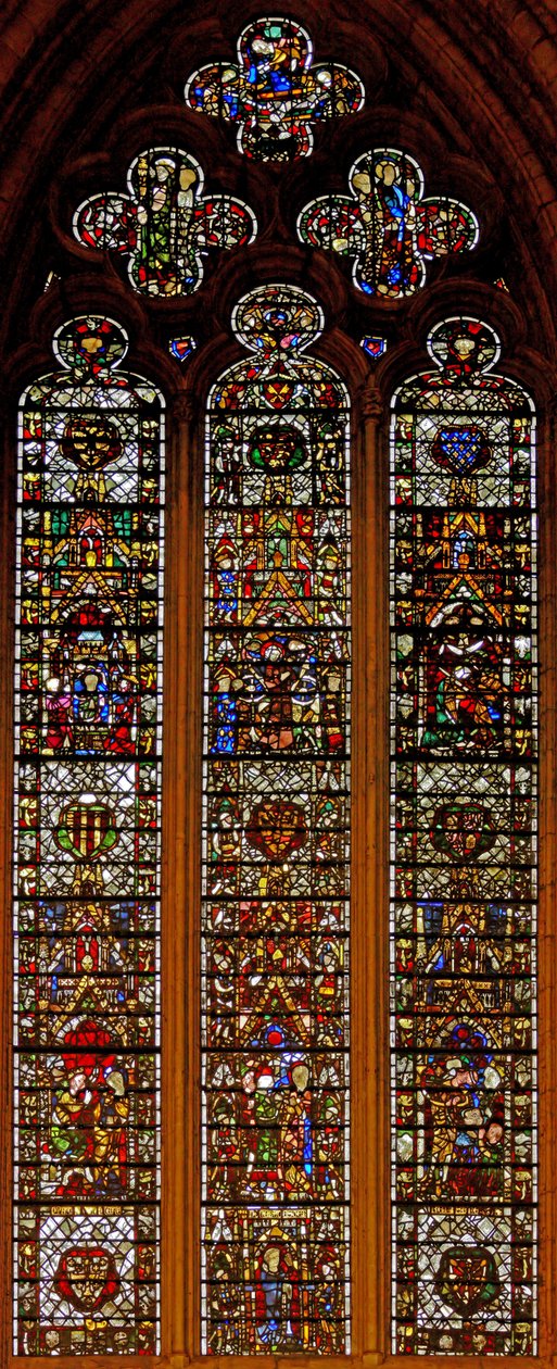 Fenêtre w42 représentant la fenêtre de Peter de Dene avec des scènes de la vie de Sainte Catherine - English School