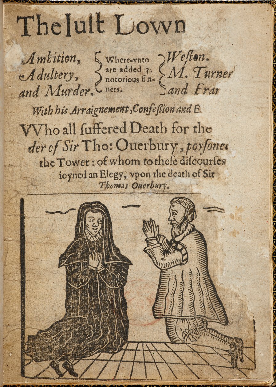Gravure sur bois sur le sujet du meurtre de Sir Thomas Overbury - English School