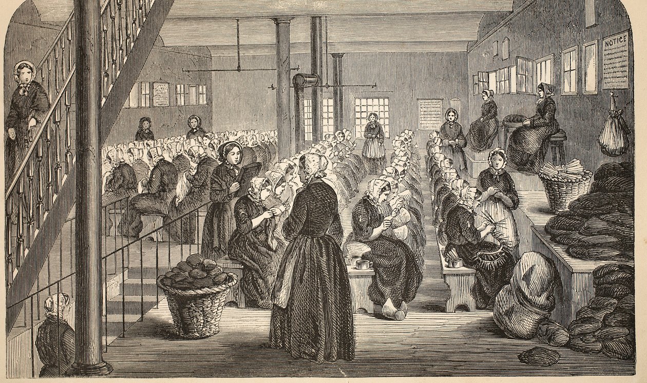 Salle de travail, sur le système silencieux, à la maison de correction, Tothill Fields, illustration de The Criminal Prisons of London and Scenes from Prison Life par Henry Mayhew et John Binny, pub. 1862 (gravure) - English School