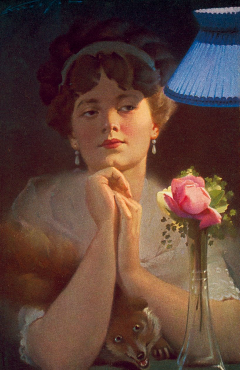 Jeune femme et renard à la lumière d