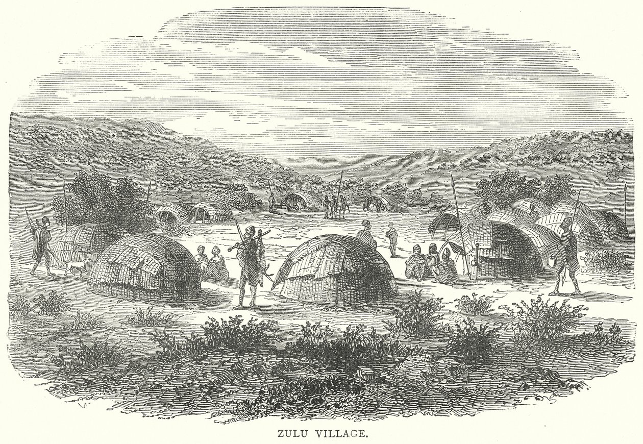 Zulu Village (engraving) - English School