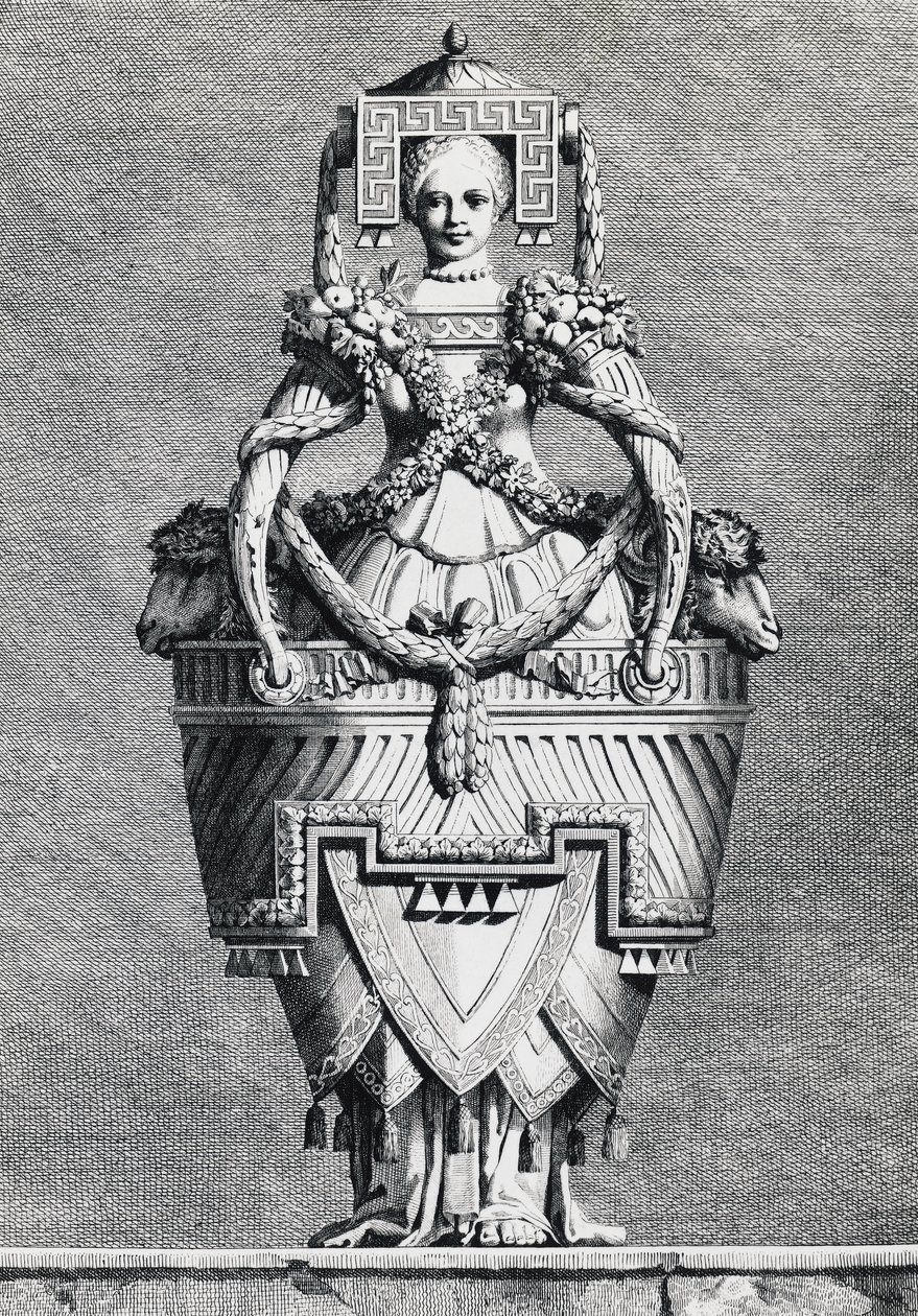 Vase anthropomorphe, mariée grecque, gravure de Mascarade la Grecque, Suite des Vases et Cheminées - Ennemond Alexandre (after) Petitot