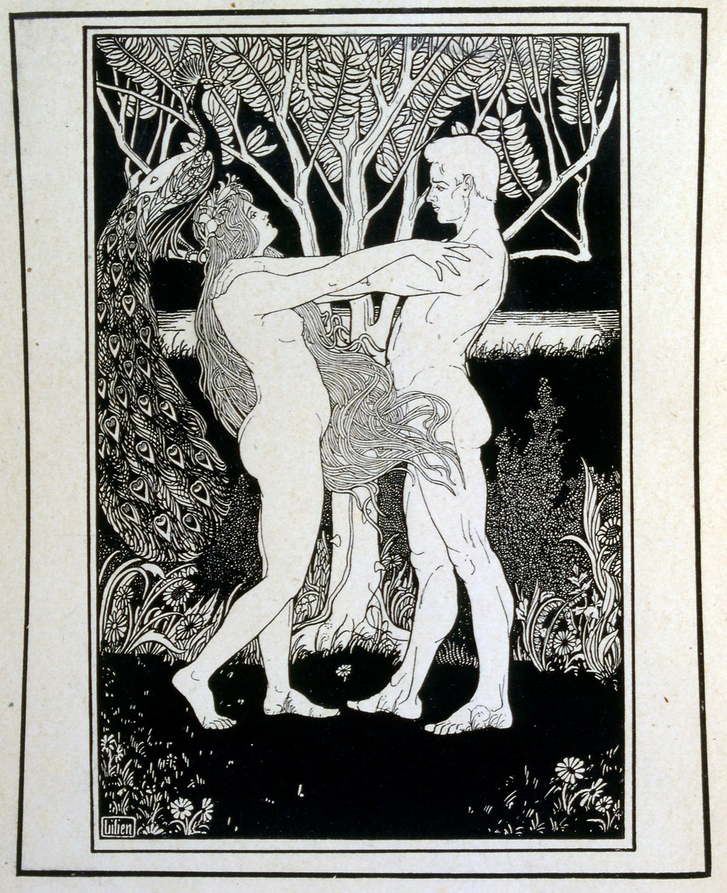 Adam et Ève (innocence), du livre Judah illustré par Ephraim Moses Lilien (1874-1925). Lilien est considéré comme le père de l