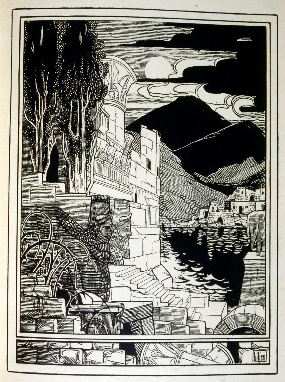 Les ruines de Sodome, du livre Juda illustré par Ephraim Moses Lilien (1874-1925). Lilien est considéré comme le père de l