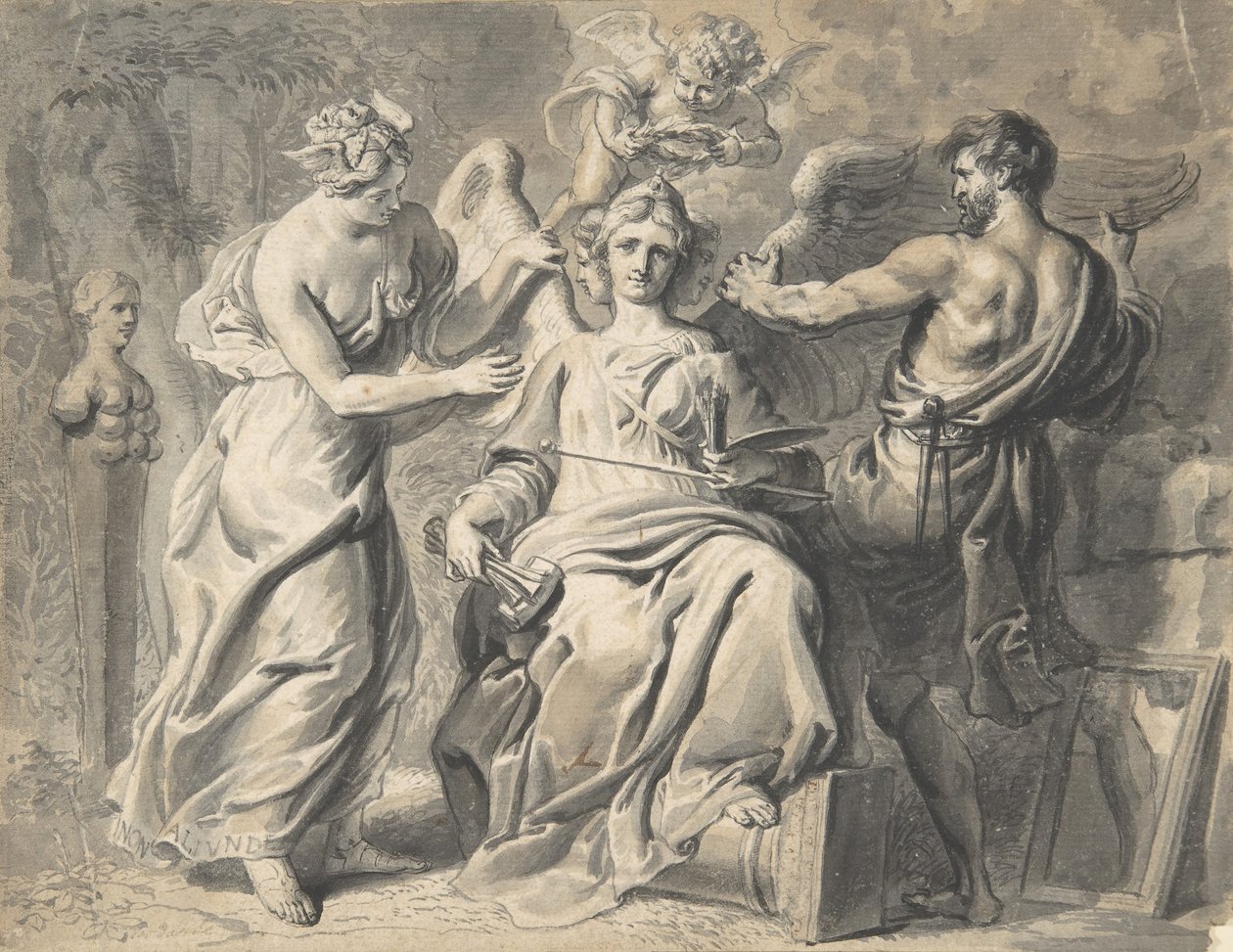 Allégorie des arts avec Isis et la géométrie assistant la figure à trois têtes - Erasmus Quellinus