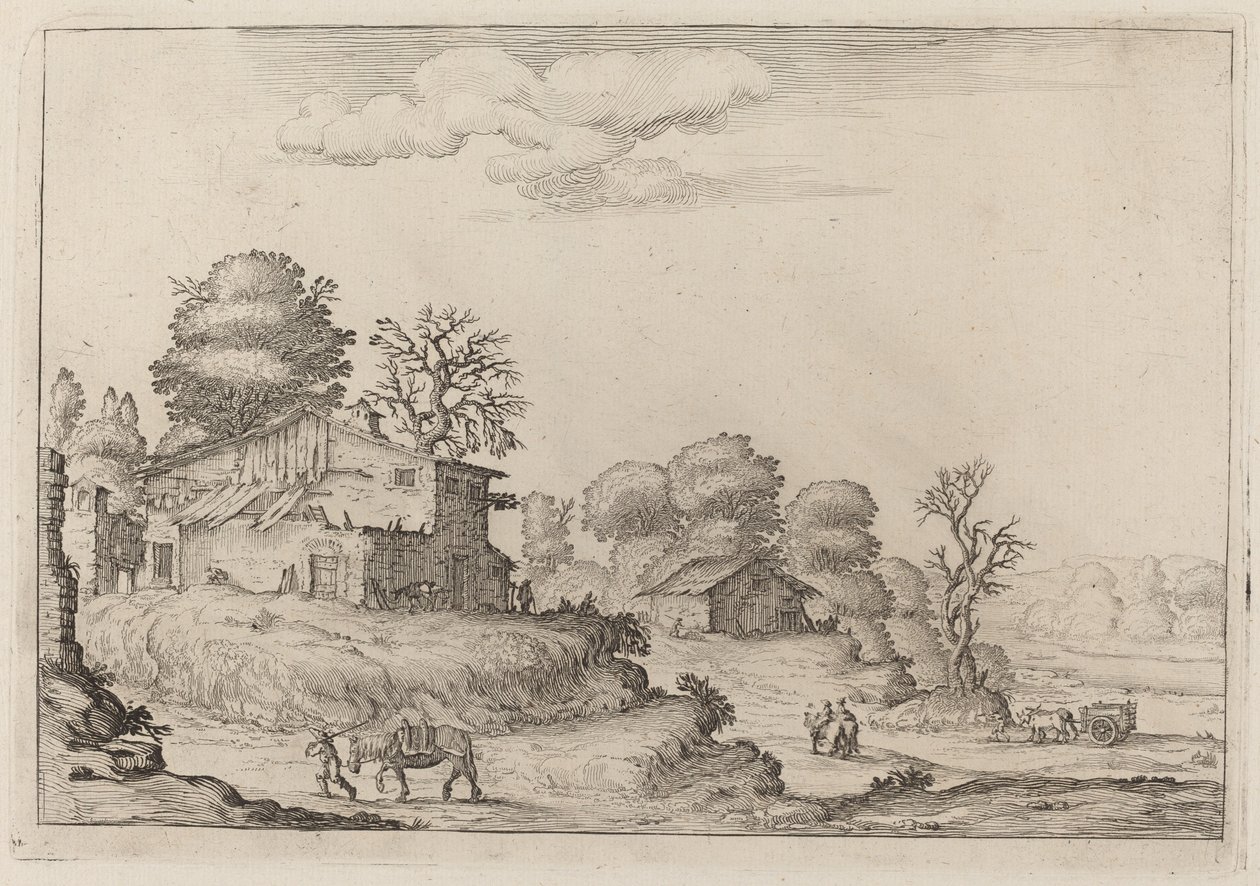 Paysage rustique avec paysans et chevaux - Ercole Bazicaluva