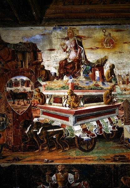 Détail du char de Maia, de Septembre : Le Triomphe de Vulcain, de la Salle des Mois, 1467-70 - Ercole de Roberti