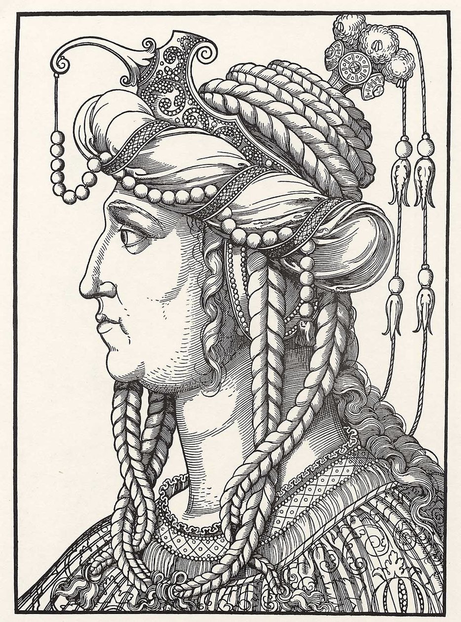 Portrait de la sultane Roxelane (Russelazie (la Ruthénienne), ou Hurrem (née Anastasia Lisovska, vers 1500-1558) épouse du sultan Soliman le Magnifique. Gravure sur bois de Erhard Schoen (1491-1592) vers 1532 Herzogliches Museum Gotha - Erhard Schon