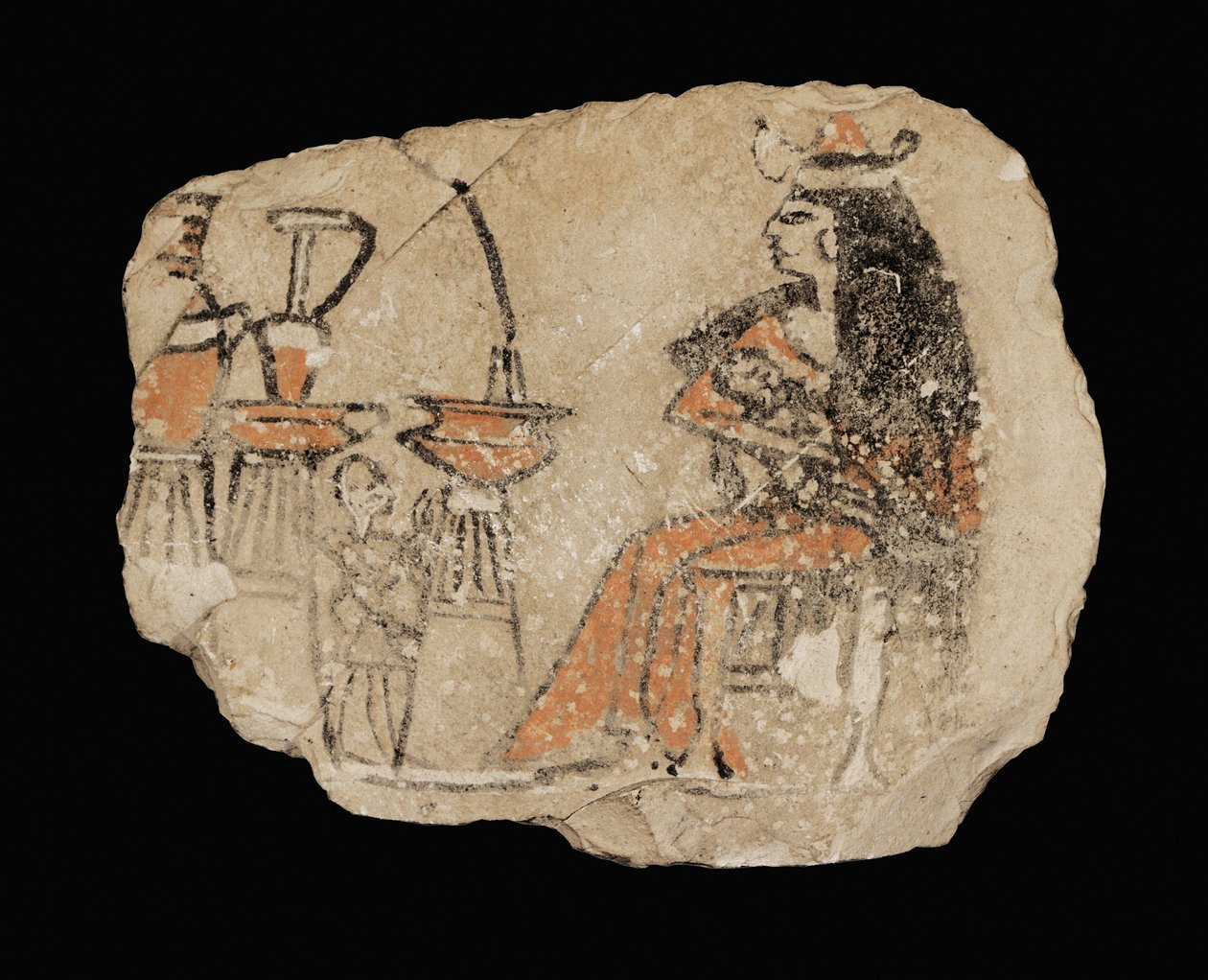 Dame allaitant un bébé;ci-contre : offrandes et servante ... - Erich Lessing