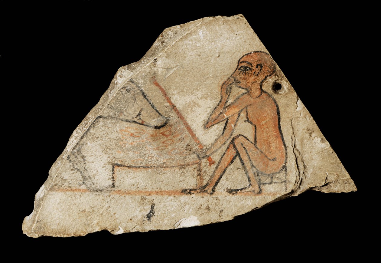Ostracon représentant un garçon et un cochon ... - Erich Lessing