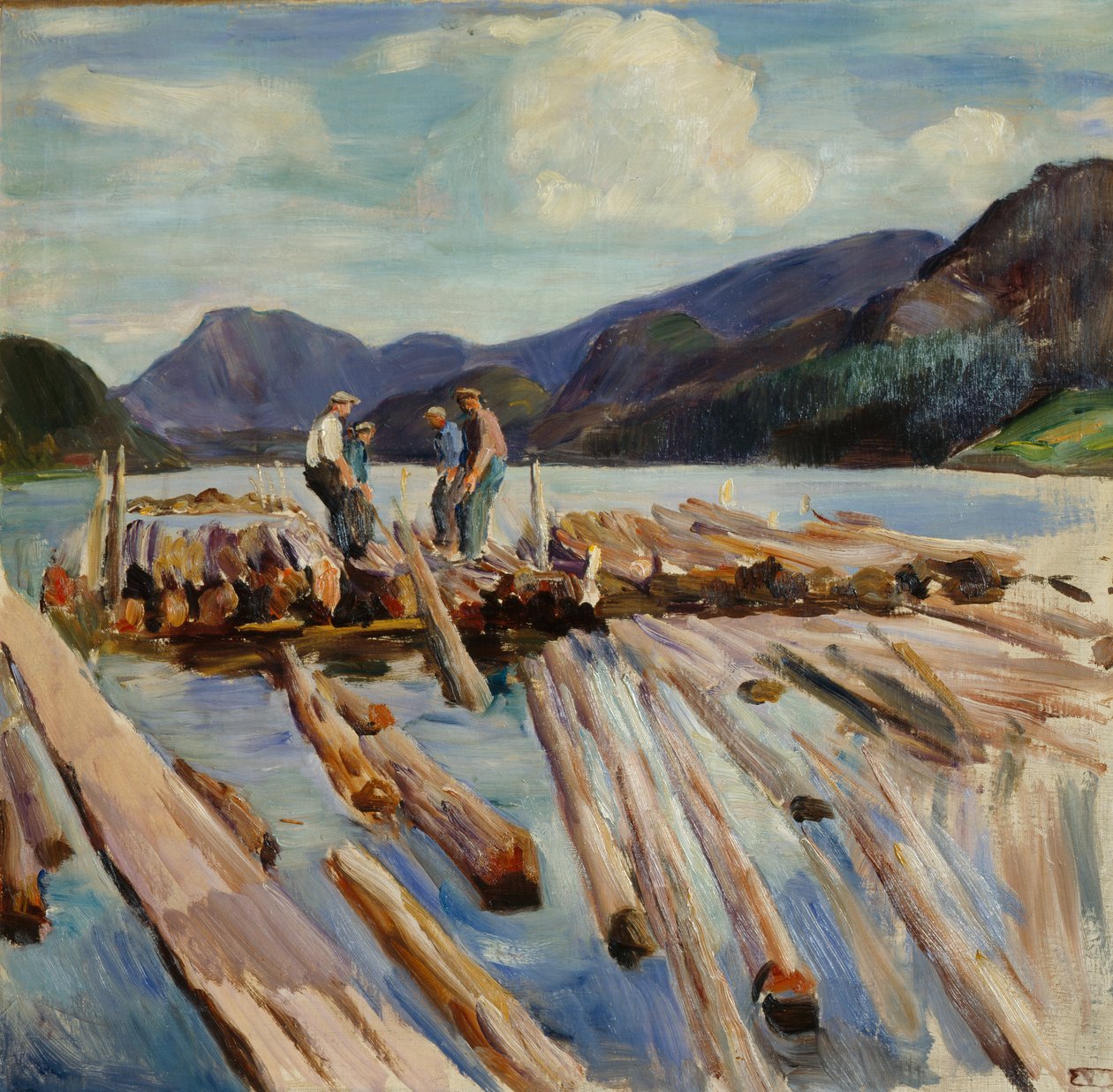 Conduite de grumes à Kviteseid (Flottage du bois) - Erik Theodor Werenskiold