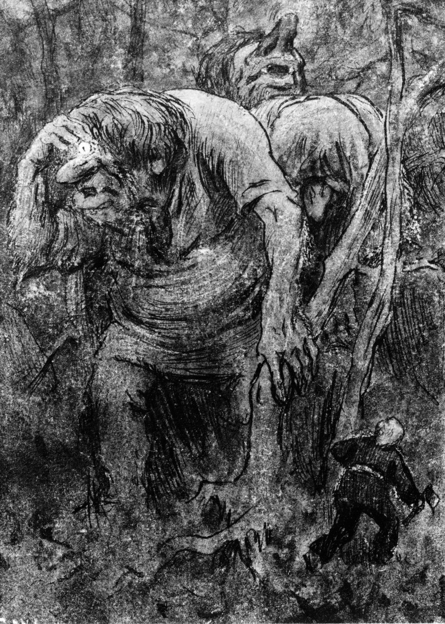 Les petits garçons rencontrant les trolls dans la forêt de Hedals - Erik Theodor Werenskiold