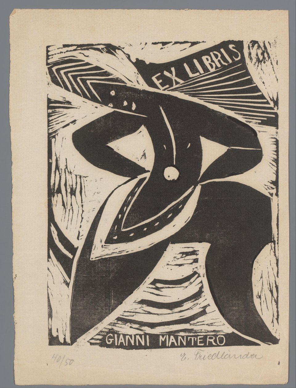 Ex libris de Gianni Mantero - Erna Levy Friedländer (signed by artist)