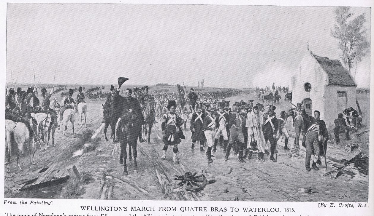 La marche de Wellington de Quatre Bras à Waterloo, 1815, illustration de 