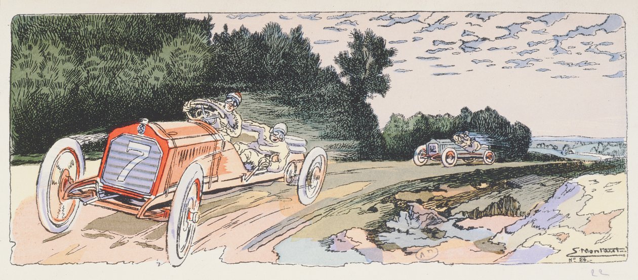 Arthur Duray dans sa Lorraine-Dietrich participant au rallye des Ardennes en 1906, c.1910 - Ernest Montaut