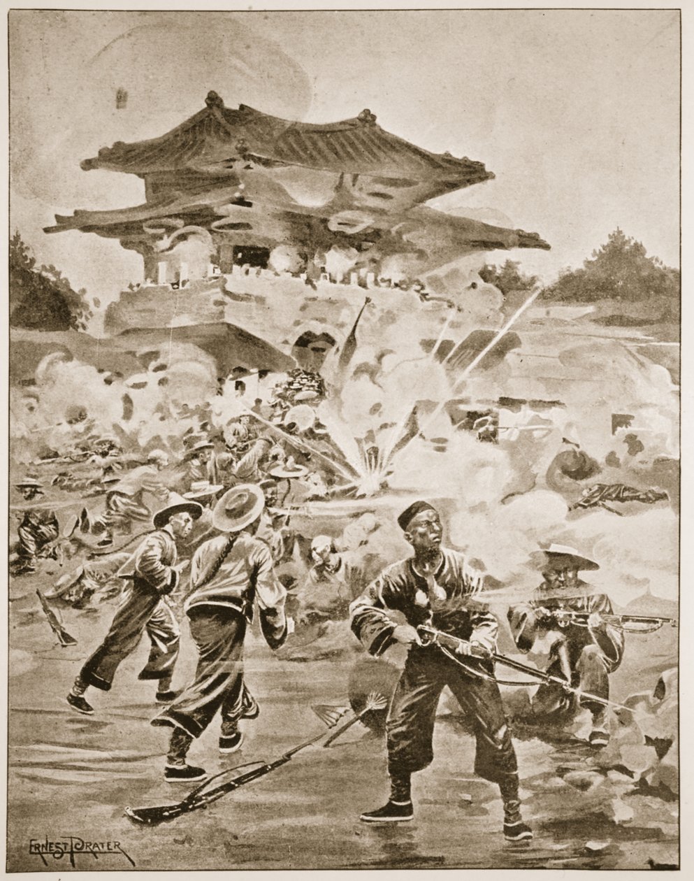 La guerre sino-japonaise, la bataille de Ping Yang : une lutte pour les forts périphériques, illustration de 