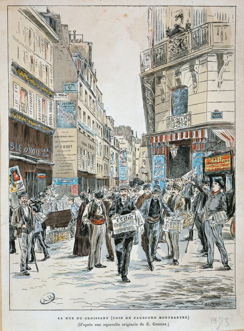 France, Paris, Vendeur de journaux rue du Croissant au coin de la rue du Faubourg Montmartre à Paris par Ernest Grenier - Ernest (after) Grenier
