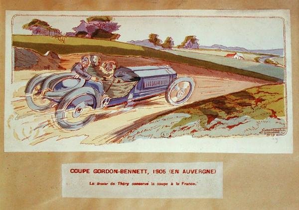La voiture Richard-Brasier conduite par Léon Théry lors de la course Gordon-Bennett en Auvergne en 1905, vers 1910 - Ernest (after) Montaut