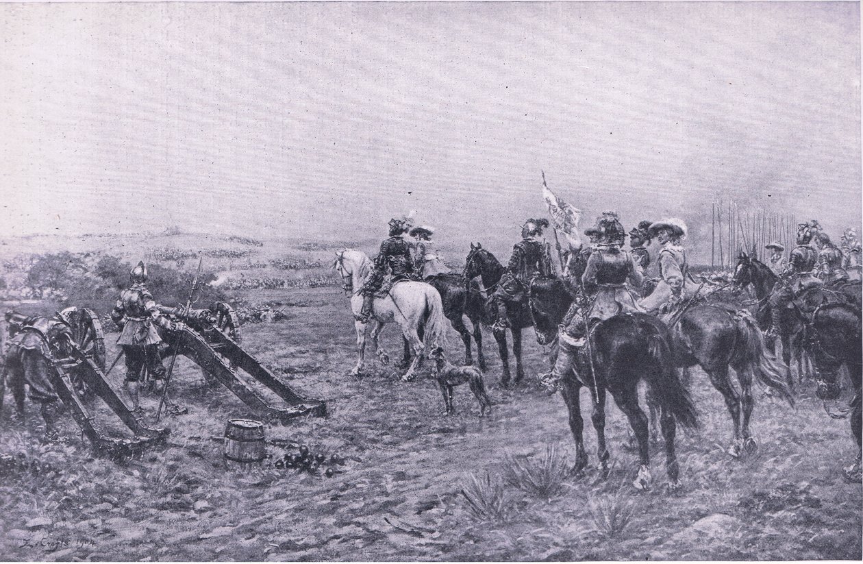 Le prince Rupert à la bataille de Marston, 2 juillet 1644, illustration de British Battles on Land and Sea, 1915 - Ernest Crofts