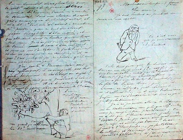 Lettre illustrée à Paul Verlaine (1844-96), 3 mars 1881 (stylo et encre sur papier) - Ernest Delahaye