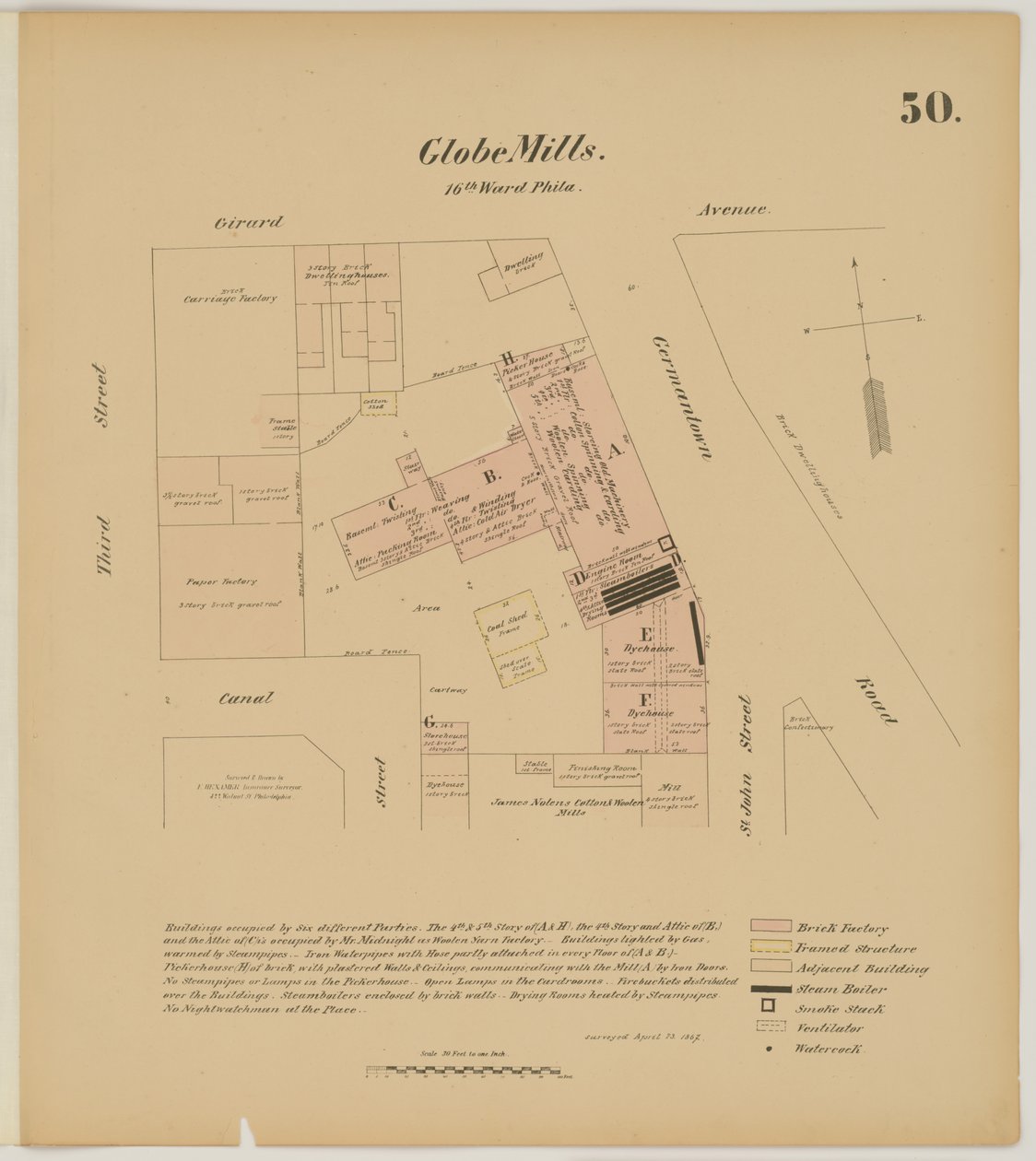 Girard Ave, Germantown Rd, 3rd St et Canal Street, Hexamer General Surveys, 1867 - Ernest Hexamer