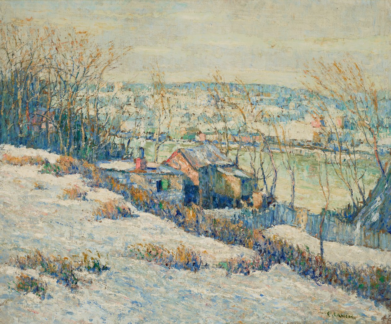 Upper Harlem River-Winter, vers 1915 (huile sur toile) - Ernest Lawson