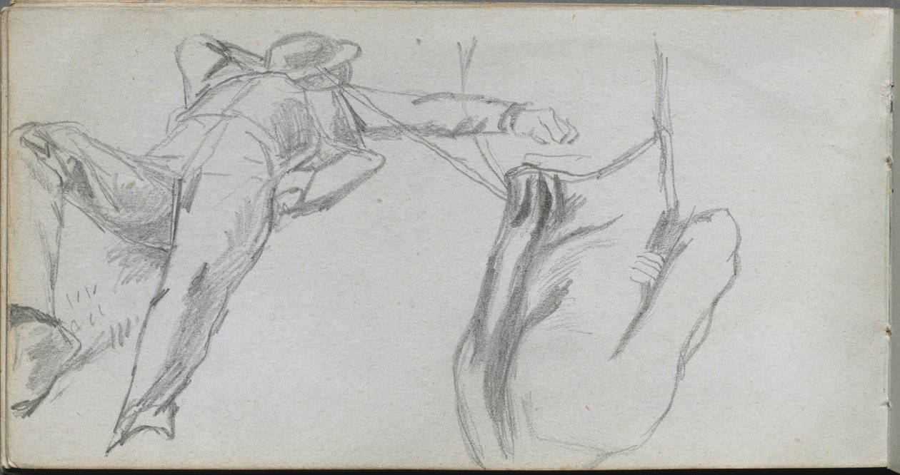 Carnet de croquis, page 58 : Figure allongée et figure de dos - Jean Louis Ernest Meissonier