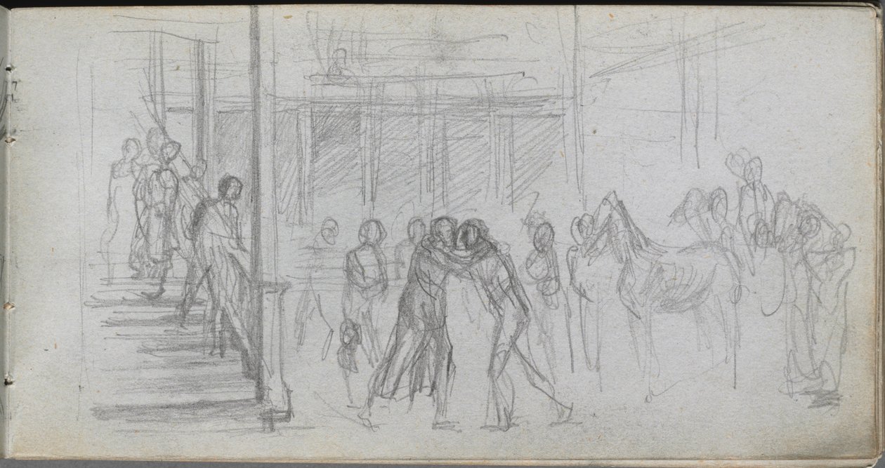 Carnet de croquis, page 62 : Étude de figure, escalier, cheval - Jean Louis Ernest Meissonier