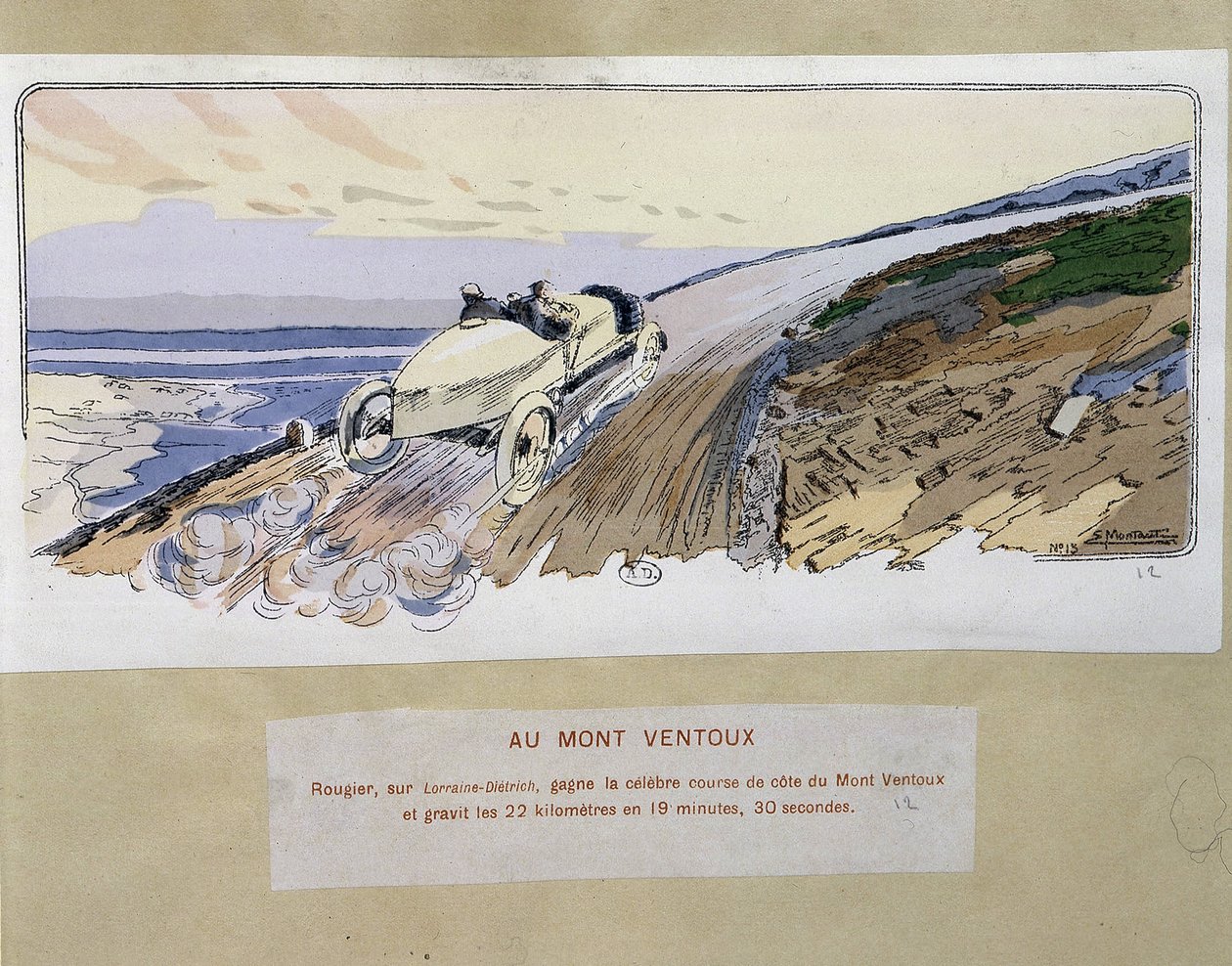 Course : au Mont Ventoux - dessin par Ernest Montaut (1878-1909). - Ernest Montaut