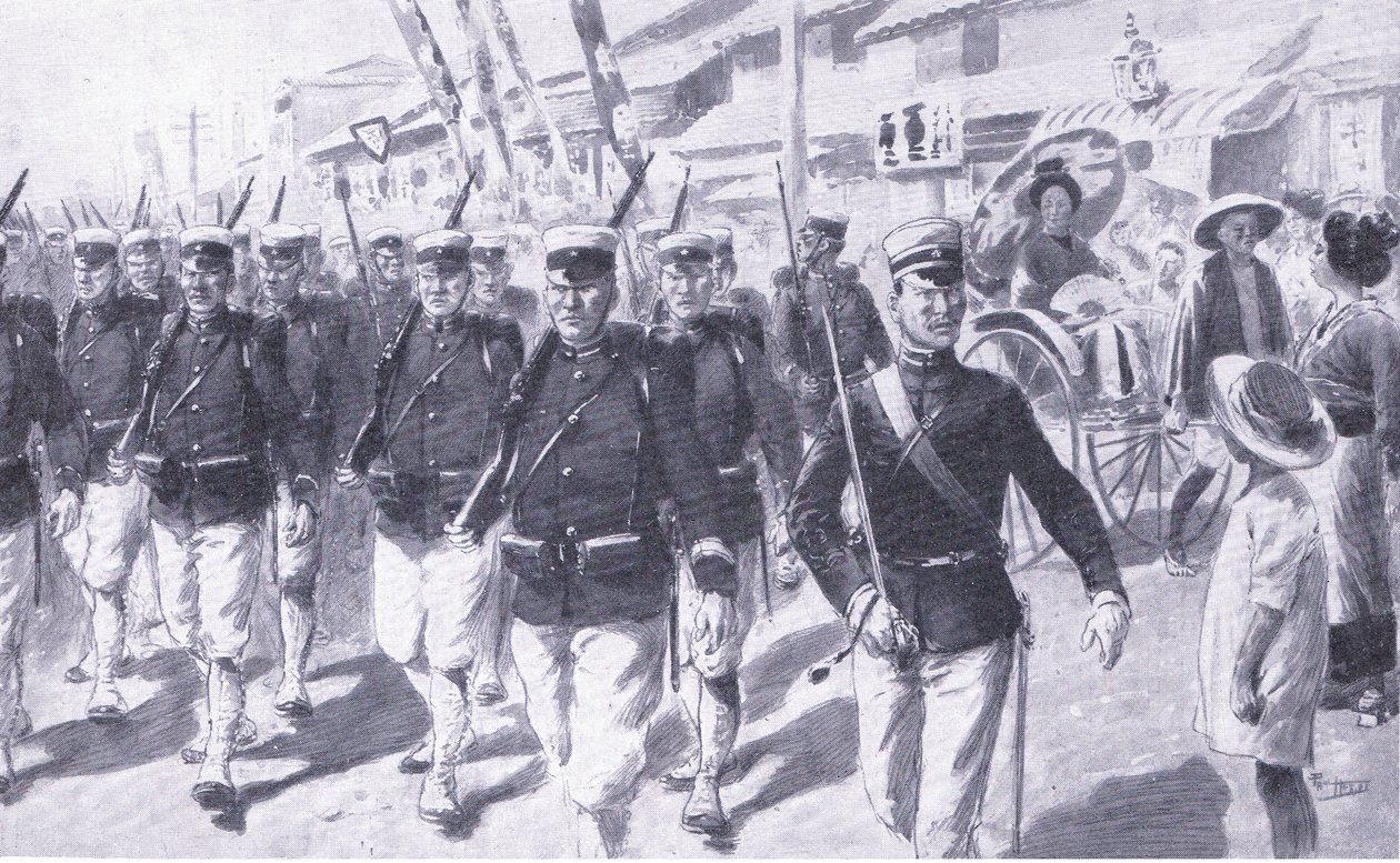 Japonais marchant à travers Tokyo, illustration de l