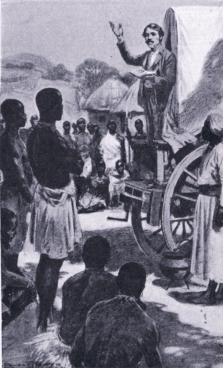 Prêchant aux Makololo : Livingstone, illustration de Cassells Romance of Famous Lives - Ernest Prater