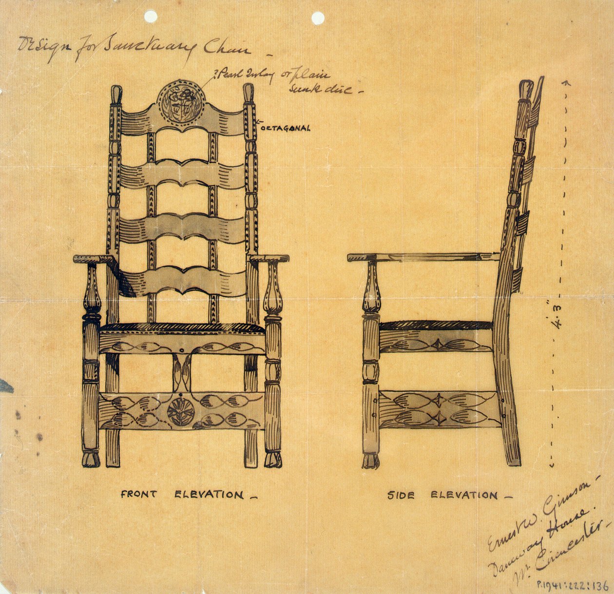 Design pour une chaise de sanctuaire - Ernest William Gimson