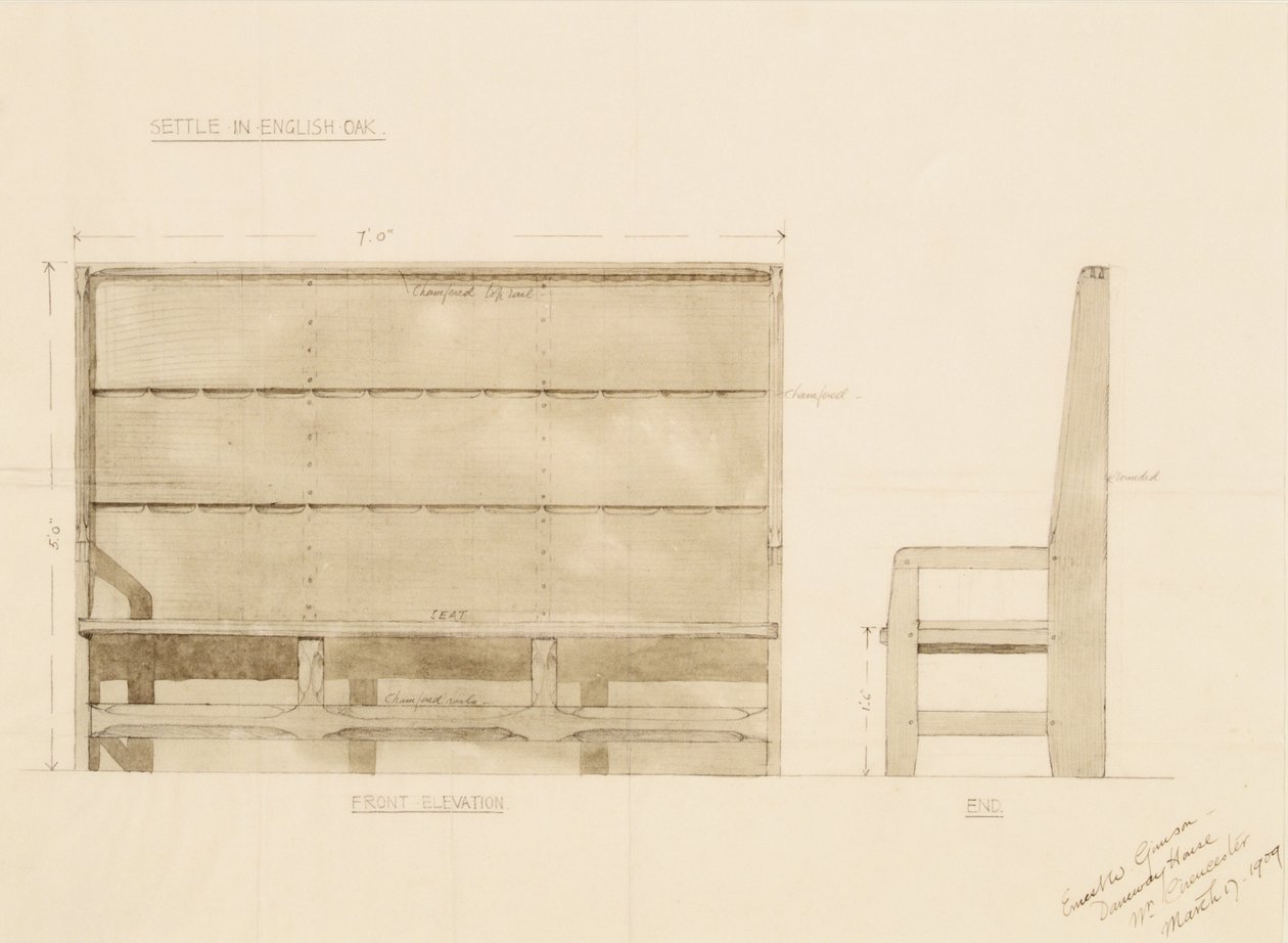 Design pour un banc en chêne anglais - Ernest William Gimson