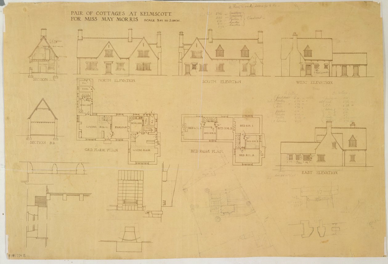 Paire de cottages à Kelmscott pour Miss May Morris, vers 1915 - Ernest William Gimson