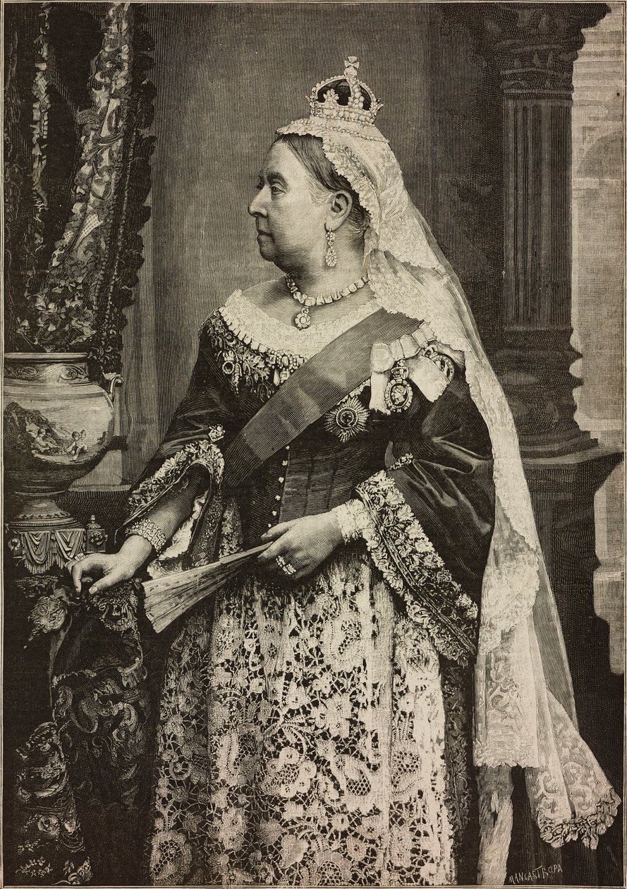 Sa Majesté la reine Victoria à la célébration du 50e anniversaire de son couronnement, gravure par Ernesto Mancastroppa d